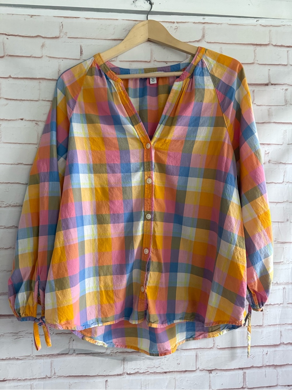 Lightweight Pastel Plaid Button-Front Women’s Top - Pink, Yellow & Blue